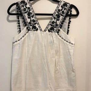 J. Crew Embroidered Pom Pom Top XS